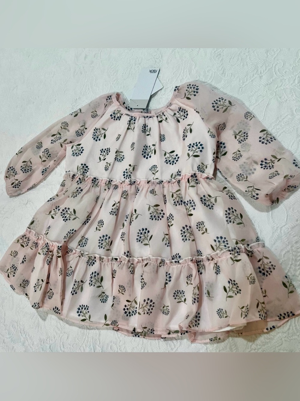 Nordstrom Rack Girls Blush Pink Floral Tiered Dress NWT Size 2 Long Sleeve